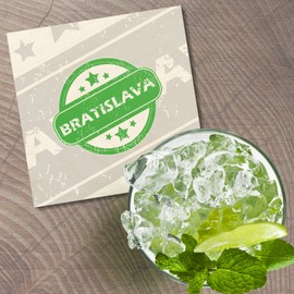 Unbranded Bratislava Grunge Travel 4'' X 4'' Square Wooden Coaster