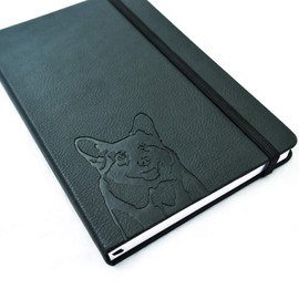The Dog Book Company A5 Hardcover Notebook - Black PU Leather, 100gsm Lined Pages, Bookmark, Dog Notebook or Journal (Corgi)