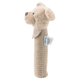 Sterntaler Baby Squeaky Dog Lucky - Baby Toy Made of Soft Fleece Material with Cord - Gripping Toy for Babies - First Attempts at Grasping and Playing, Grey Beige
