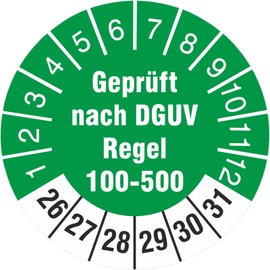 100 pieces tested according to DGUV rule 100-500 test labels test badges 30 mm round operation of work equipment 2022-27