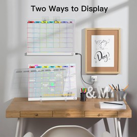 2025 Acrylic Desk Calendar with Light, 13.7"X10" LED Note Board with 6-Color Neon Glow Memo Monthly Planning Dry Erase Board for/Room/Office/Wall with Stand, 7 Markers, White