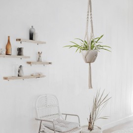 SO CAL PRO Macrame Plant Hangers Macrame Plant Hanger with Hooks Crochet White Plant Hangers Boho Wall Art Decor Vintage Style Simple Minimalist (Set of 1)