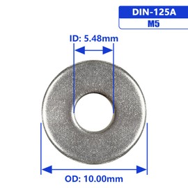 M5 x 10mm OD Flat Washer, 18-8 (304) Stainless Steel Washers Flat, 100PCS