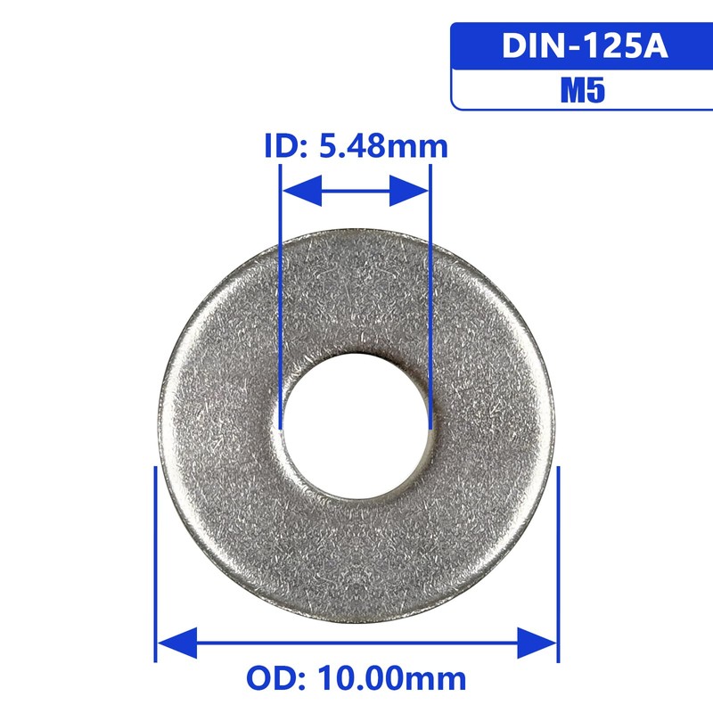 M5 x 10mm OD Flat Washer, 18-8 (304) Stainless Steel