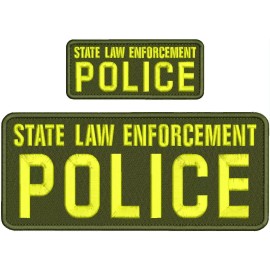 STATE LAW E POLICE EMBROIDERY PATCH 4X10 AND 2X5 HOOK  ON BACK YELLOW N OD GREEN