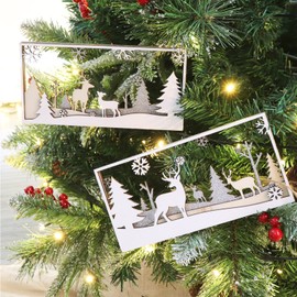 Treory Christmas Table Decorations Sign, 2 Pcs Elk Christmas Tree Snowflake Snow View Wooden Ornament, Christmas Rustic Farmhouse Table Decor, Christmas Tiered Tray Decor for Xmas Home Decorations