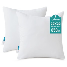 Oubonun 22 x 22 Throw Pillow Inserts - Supportive & Fluffy Down Alternative Pillows for Couch Sofa Bed, Machine Washable - White, Pack of 2