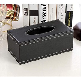 Leather Tissue Box Holder - Waterproof Rectangular Tissue Box Cover Vintage Napkin Paper Holder for Home,Office&Car Decor (Black)
