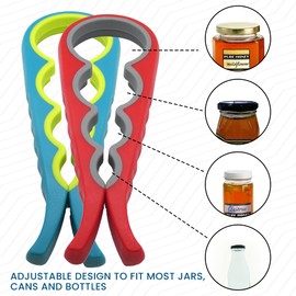 Gadgetime USA 4 in 1 Jar and Bottle Opener -(2 pack) Non-slip, Kitchen tool - Easy to Use Multifunctional for Weak Hands Seniors, or Arthritis - (Blue and Red)
