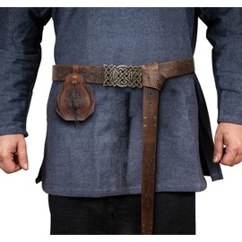 2 Medieval Belt + Medieval Faux Leather Bag with Drawstring, Medieval Clothing Men Women, Viking Clothing Women for Carnival, Cosplay, Wizard, Witch Costume Accessories, brown, Role Play (Game)