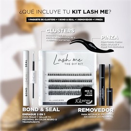 JGLashes - Lash me The DIY kit. Kit de extensiones de pestañas en casa, racimos de pestañas medidas 8-12 mm, curvatura C, banda invisible, incluye Bon