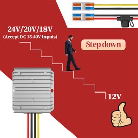 Converter 24V to 12V, Voltage Converter 24 to 12 Volt 30A 360W with Fuse Waterproof and Quick Connector Cable Connector, 24V to 12V Voltage Converter for Golf Cart Light Truck. DC15-40V Input