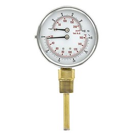 PIC Gauges TRI-HD-302L-E Bottom Mount Industrial Heavy Duty Round Dial Tridicator w/ SS Case, Plastic Lens, 3" Dial, 1/2" Male NPT, 0/100 psi Range, 80/320° F Temperature Range