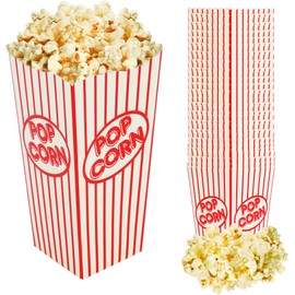 Red & White Popcorn Box Pack of 10 - Movie Night Snack Tray Popcorn Boxes, Carnival Bucket, Circus Party Decoration/Accessories, Cinema Bowl, Butter Popcorn Bag