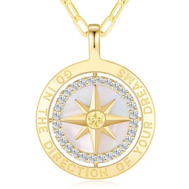LOUISA SECRET Gold Necklace Women's 925 Silver Compass Chain Pendant White Zircon Jewellery Women's Gift for Her Wife Girlfriend on Birthday Christmas Valentine's Day, Silver, gold, sterling silver,