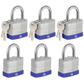 HOX Locks 6-Pack Keyed-Alike Padlocks w/ 1.2” Shackle, 1-9/16” Wide Body, Hardened Steel Case Shackle Padlock, Brass Cylinder - for Hasp Latch, Sheds, Fences, Storage Locker