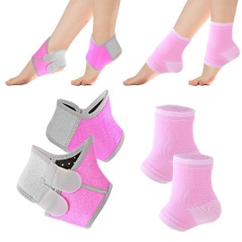 Prasacco 2 Pairs Kids Ankle Brace Set, Knitted Ankle Sleeve Sock Support Pink Ankle Support Elastic Kids Compression Socks Ankle Sleeve Breathable Compression Sleeves for Jogging Running Fitness