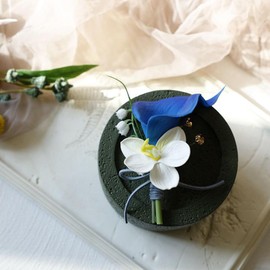 MAFELOE 2 Pieces Corsage and Boutonniere Set, Artificial Calla Lily& Orchid Flowers Accessories Decorations for Wedding Prom Party Celebration Suit- Blue+White (W4-X2-LL)