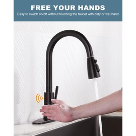 Touchless Kitchen Faucet Stainless Steel: WOWOW Smart Motion Sensor Kitchen Sink Faucet with Sprayer, Automatic Hand-Free Oil Rubbed Bronze Kitchen Faucet for Sink 1 or 3 Hole