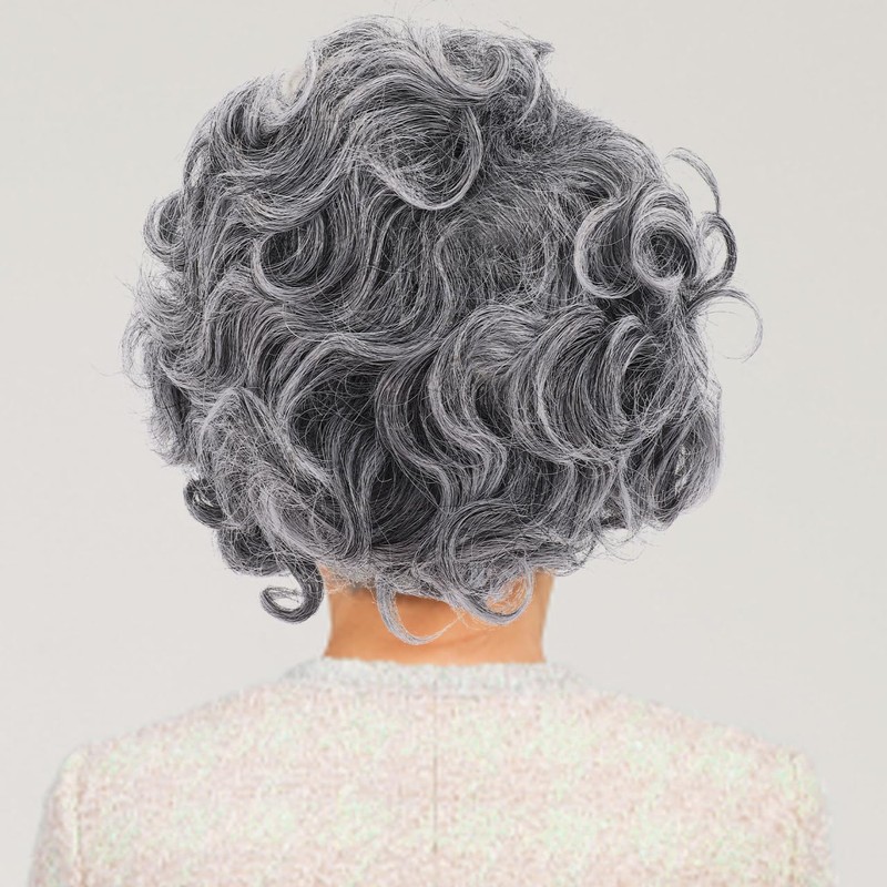 Kisangel Fluffy Grey Wig Old Lady Wig Costume Women Curly