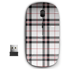 KAWAMOUSE 2.4G Ergonomic Portable USB Wireless Mouse for PC, Laptop, Computer, Notebook with Nano Receiver (Whitered Black Tartan Plaid Scottish)