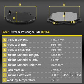INEEDUP Ceramic Disc Brake Pads Front & Rear For Honda Civic 2016-2021 D914 & D1878(8PCS)