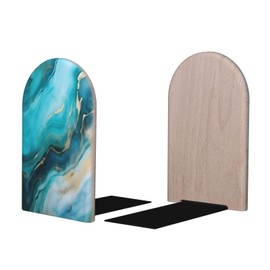 DXTKWL Decorative Bookends 2 Pcs Teal Turquoise Liquid Marble Wood Bookends for Shelves Heavy Books Kids Non-Skid Book Ends Stoppers for Office Desk Kitchen School
