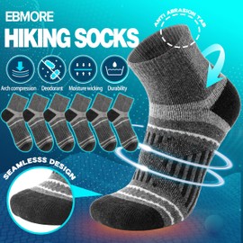 Merino Wool Ankle Hiking Running Socks Warm Winter Thermal Thick Compression Moisture Wicking Quarter Socks Gifts Stocking Stuffers for Men Women 6 Pairs(Black Style,M)