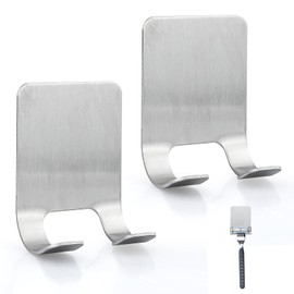 2 Stück ，Rasierer Halterung Dusche, Silber Rasierhalter Dusche Ohne Bohren, Edelstahl Rasierer Halter, Robusten Selbstklebende Rasierer aufhänger dusche Geeignet für Tür Wand Badezimmer, Küche