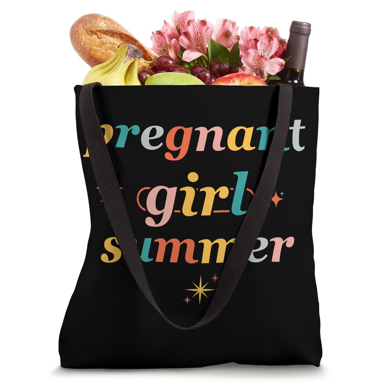 Pregnant Girl Summer Pregnancy Reveal Baby Shower Colorful Tote Bag