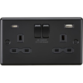 Knightsbridge 13A 2G SP Switched Socket with Dual USB C+A 5V DC 4.0A [Shared] - Matt Black with Black Insert