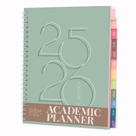 Rileys Academic Diary 2025-2026, Daily, Weekly & Monthly Planner, July 2025 - June 2026, Student Notes Pages, Twin-Wire Binding Day and Weekly Agenda for School & Work (20 x 15 cm, Green, Deco)