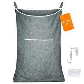 KINGSUSLAY XL Door Laundry Hamper, Hanging Hamper with Large Openging, Hanging Laundry Hamper Storage Bag，Door hampers for Laundry of Home, Dorm, or Travel(Heather Grey, 36x22 Inch)