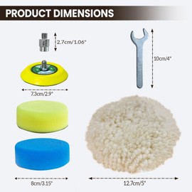 Noyfemr 6 Pcs Buffing Polishing Kit for Milwaukee M12 Polisher/Sander,Includes M9 to 5/16"-24 Adapter, 3" Backing Pad, sponge and Wool Buffing Pads