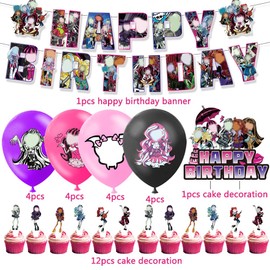 SWZY 34pcs Monster Party Decorations, Cartoon Theme Party Supplies, Happy Birthday Banner Cupcake Toppers Party Balloons for Kids Birthday Party Supplies