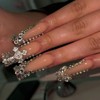Extra Long Press on Nails Square Fake Nails with Designs Glossy French Tip Nails Press on Acrylic Nails Cross False Nails Coffin Butterfly Stick on Nails Rhinestone Silver Glue on Nails for Women