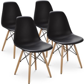 Giantex DSW Chair, Pre Assembled Mid Century Style Wood Dining Chairs, Modern DSW Chair, Shell Lounge Plastic Side Chair Kitchen, Dining, Bedroom, Living Room (4 PCS, Black)