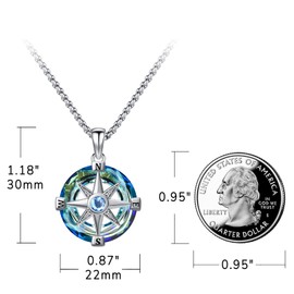 Eusense Compass Necklace for Men Women Compass Jewelry 925 Sterling Silver Compass Locket Necklace that Holds Pictures Compass Urn Necklace for Ashes, Sterling Silver, Amethyst
