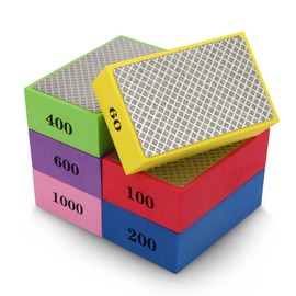 SUNJOYCO 6PCS Diamond Hand Polishing Pads, Diamond Sanding Pads, Sanding Block with Sponge Backing for Glass Tile Stone Grit 60# 100# 200# 400# 600# 1000#