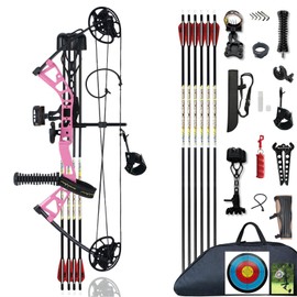 PANDARUS Compound Bow Set 10-40lbs for Pull Child Right Hand Lightweight Design Bow Adjustable 16"~28" Draw Length IBO 290fps New 2024 Professional Set (Pink Right Handed Bag Pro)