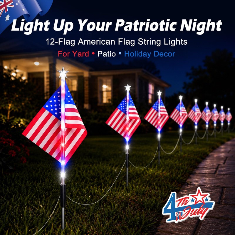 DTNESS 12 Pack 108 LEDs American Flag Pathway Lights w/