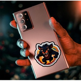 Set of 3 - Villian Monster Cartoon Black Cat Vinyl Sticker Decal, Fierce Design with Yellow Background, Auto, Wall, Laptop, Cell, Truck Sticker for Windows, Cars, Trucks,Or Any Smooth Surface