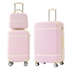 Udorich 3-Piece Hardshell Luggage Set with Lightweight Design, Includes 20" & 24" Cases, Cosmetic Case in Light Pink