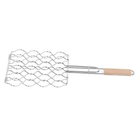 Corn Grilling Basket Stainless Steel Beech Wood Handle Even Heat Distribution 4 Corns Capacity Grilling Holder for Camping