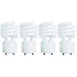 KOR Pack of 4 – 13 Watt Mini Spiral – GU24 Twist and Lock Base. Self-Ballasted CFL, 2pin Fluorescent Bulb, Neutral White 3500K (60 Watt Equivalent)