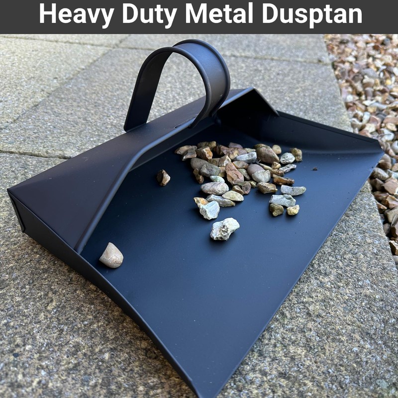 Heavy Duty Metal Dustpan with Handle Industrial Design Large Black