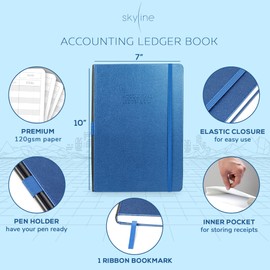 Skyline Accounting Ledger Book - Diario de registro de columna para uso personal y contabilidad para pequeñas empresas, registro de gastos para rastrear operaciones de dinero, formato grande, 7 x 10 pulgadas, 4.712 entradas en total (azul místico)