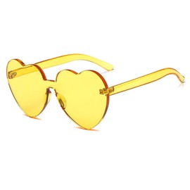 Armear Women Retro Rimless Heart Sunglasses Tinted One Piece Lens, Yellow, Oversized