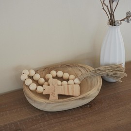 RUIRUICO Wood Bead Garland with Tassels, Blessed Decor with Wooden Cross, Decorative Beads Home Decor, Beaded Cross Decor (26 Inches)