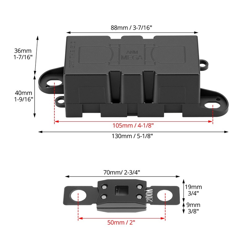 QWORK® Car Fuse Holder with Protective Cover, Includes 200A Fuse
